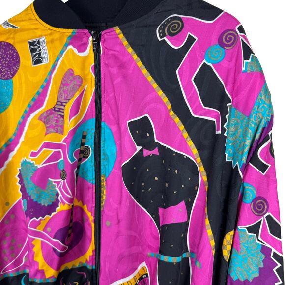 Jeanne Marc 1992 World Figure Skating Colorful Zip Up Jacket Rayon 90's - Picture 2 of 8